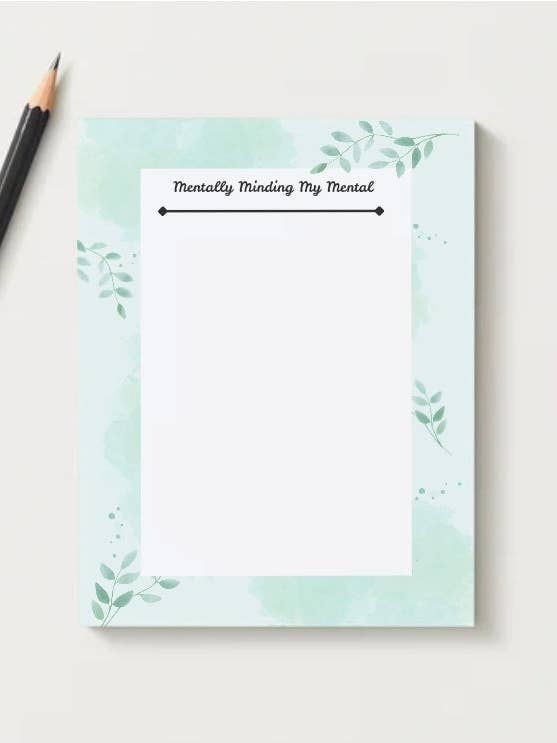 Mental Health Notepad 5.75 x 8.75 | Mentally Minding My Mental | Self Care Stationery | Mindfulness Journal Pad | Aesthetic Desk Notepad for wholesale by MadeByHBK