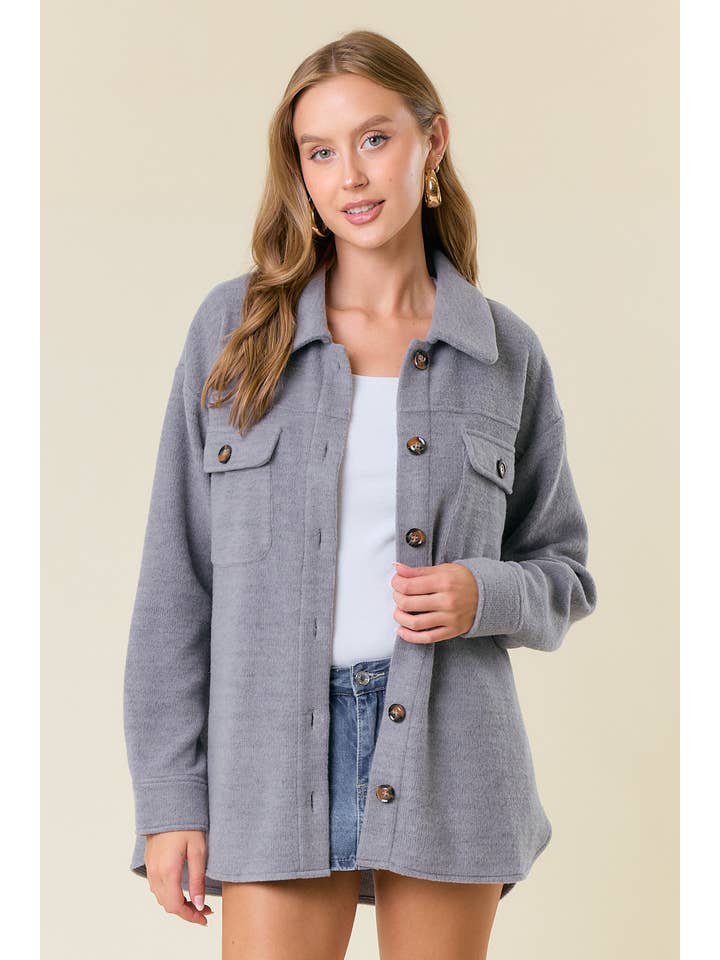 Doe and Rae - Wholesale Shirt Jacket/Shacket - Women's - Fleece Knit Button-Down Shacket W/ Patch Pocket - 10606J1