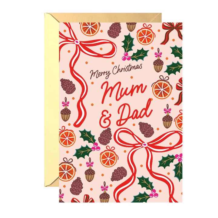 Mum & Dad Festive Christmas Card for wholesale by Lottie Simpson