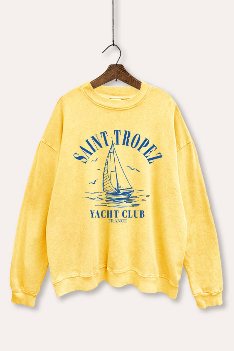 VINTAGE POINT USA - Vente Sweat-shirt à imprimés – femme - SWEATSHIRT DÉLAVÉ MINÉRAL "SAINT TROPEZ YACHT CLUB"5