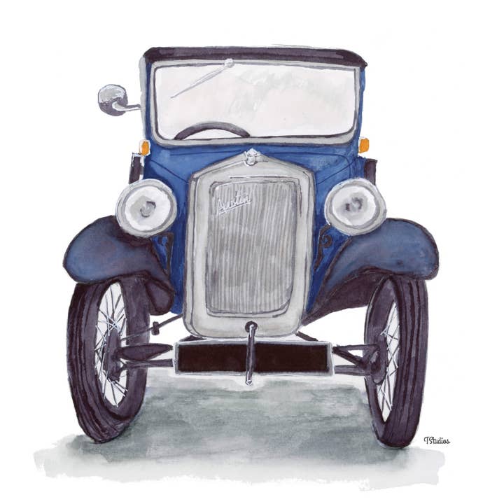 Austin 7 notchback Front View Illustration Giclée Print for engroshandel hos Typhoon Studios