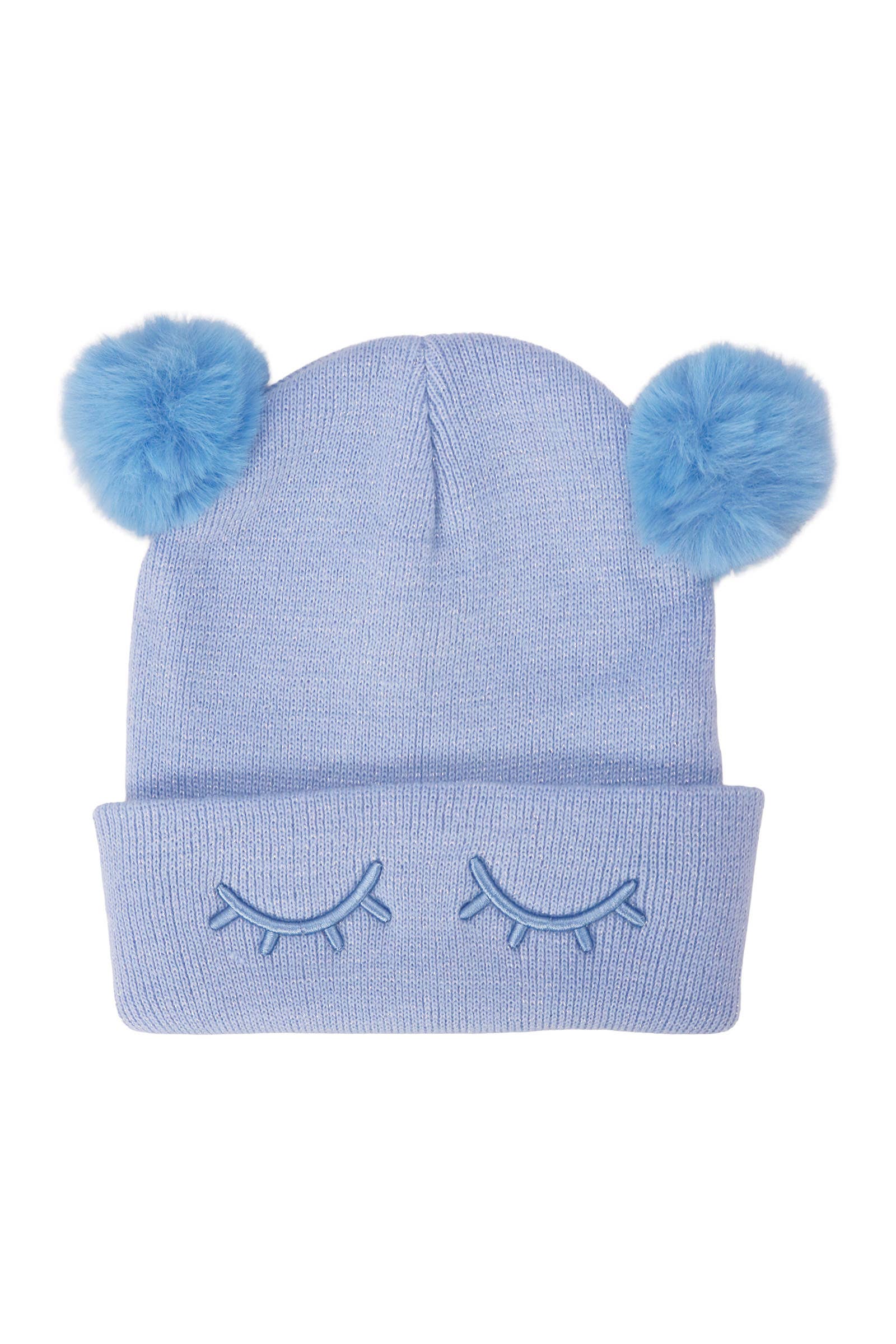 ASSORTED Kids Dreamy Eyes Double Pom Pom Knitted Beanie for wholesale on Faire8