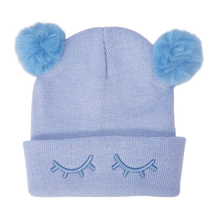ASSORTED Kids Dreamy Eyes Double Pom Pom Knitted Beanie for wholesale on Faire8