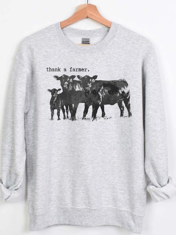 Thank a Farmer-Cow Western-Sweatshirt mit Rundhalsausschnitt für den Großhandel von Jolene's Boutique