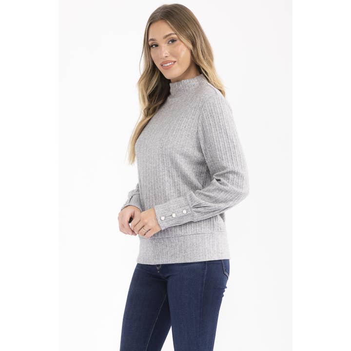Perseption - Venta al por mayor Jersey de punto - Mujer - SUDADERA CON CUELLO SIMULADO Y BOTONES DE PERLA5