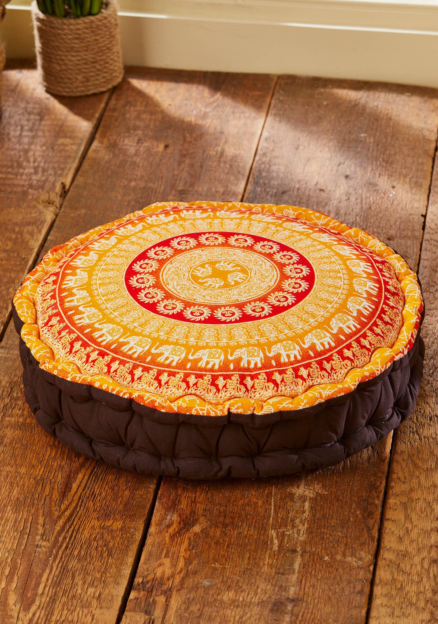 Namaste - Vendita all'ingrosso Pouf - Pouf rotondo imbottito con stampa elefante / Cuscino da meditazione2