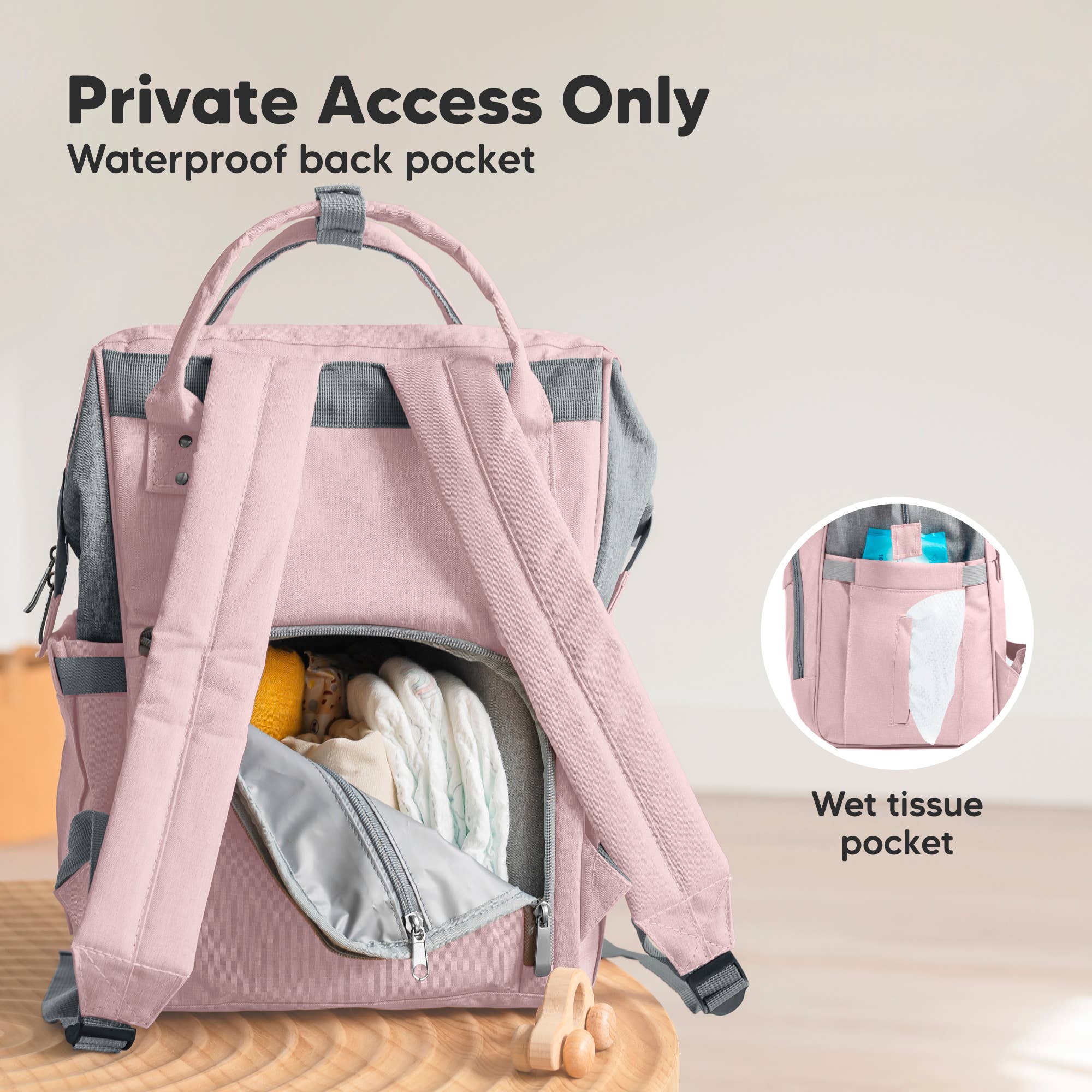 Pink Gray Original Diaper Bag Backpack, Baby Bags with Changing Pad for wholesale on Faire4
