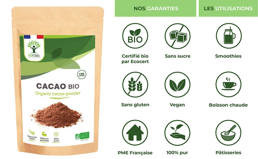 Bioptimal - Venta al por mayor Proteínas y superalimentos en polvo - Cacao en polvo orgánico - Bioptimal6