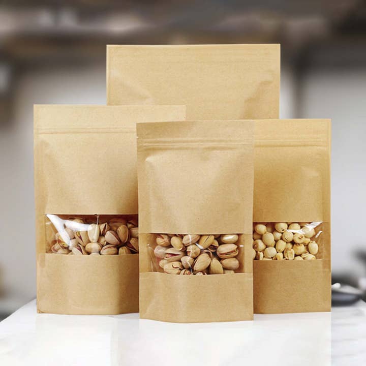 Emartbuy - Vente Sachet de conservation/film alimentaire - Sacs Kraft Refermables avec Fenêtre Transparente" - Lot de 50 (Tailles Disponibles)0