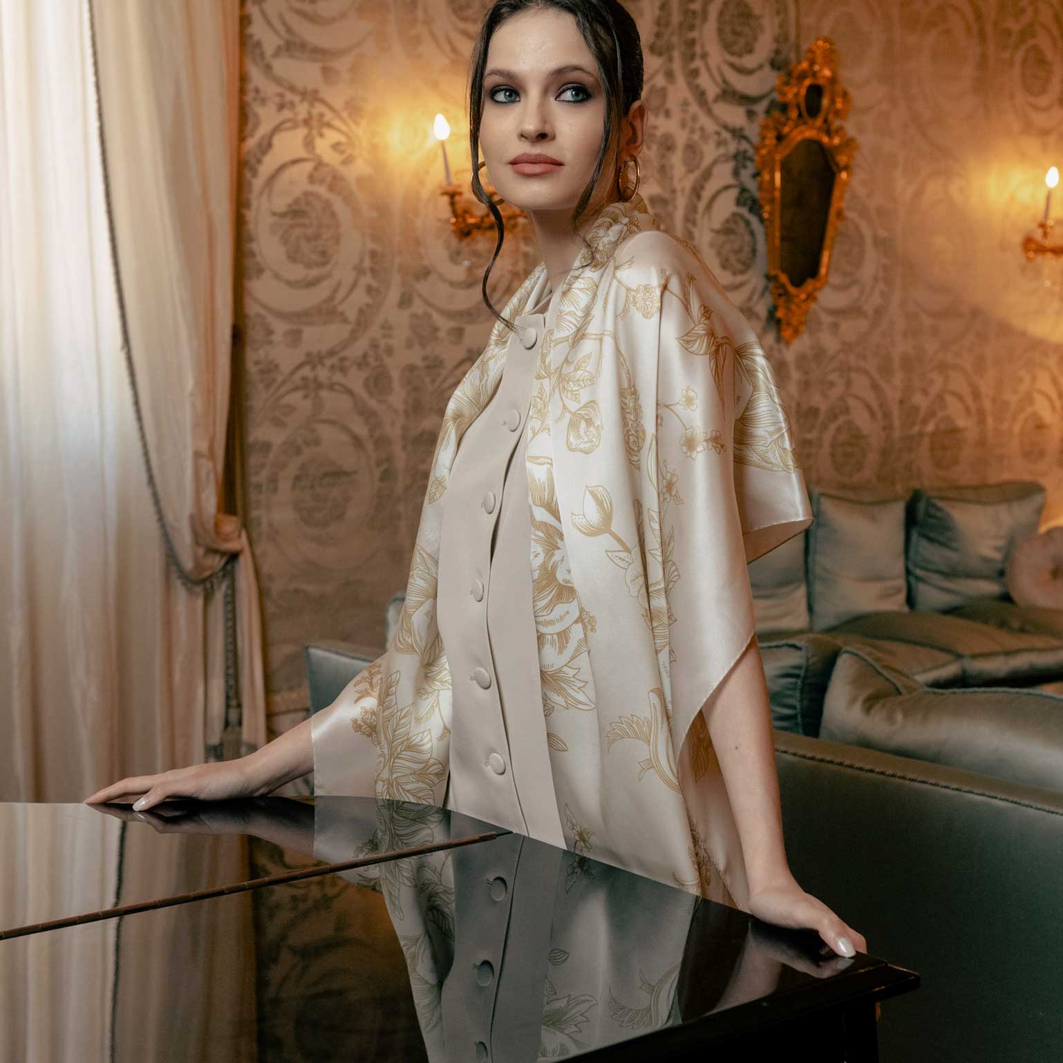 Elizabetta Made in Italy USA - Wholesale Scarf - Women's - Isabella - Silk Scarf/Shawl - Champagne1