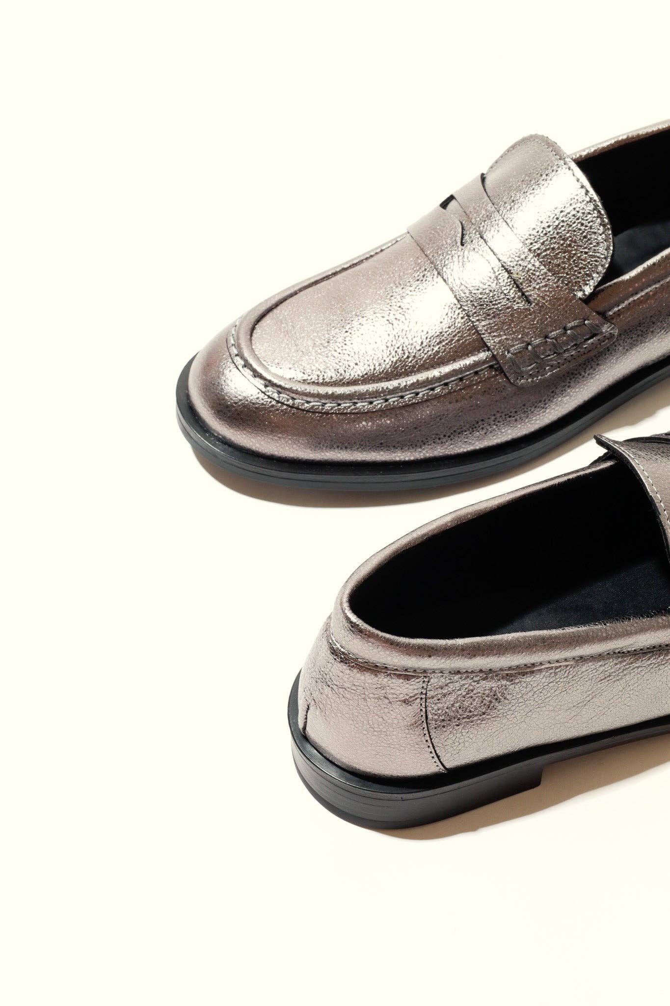 KMB Shoes - Wholesale Loafers - Women's - EMILIA SILVER – Soft Metallic Leather Loafer Flats2