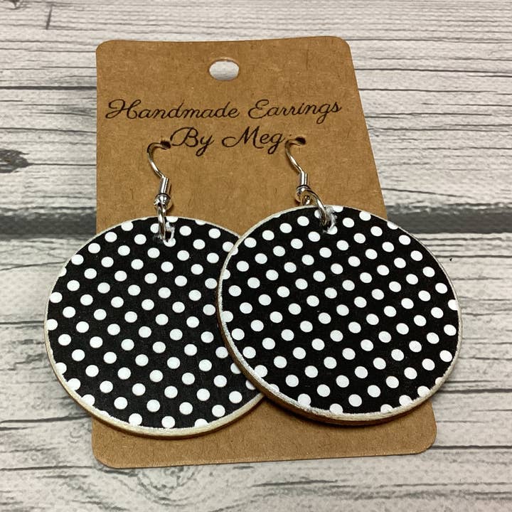 Small Polkadots Black and White 1.5 inch for wholesale by Handmade Earrings By Meg