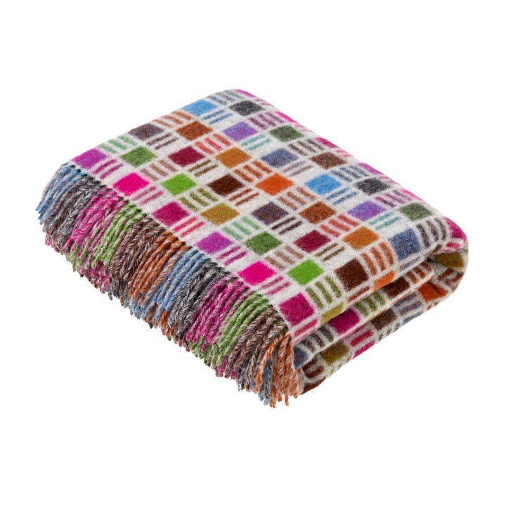 Bronte Moon - Wholesale Throw Blanket - Merino Lambswool Throw Blanket - Ribbon Multi-Beige - Made in England,1