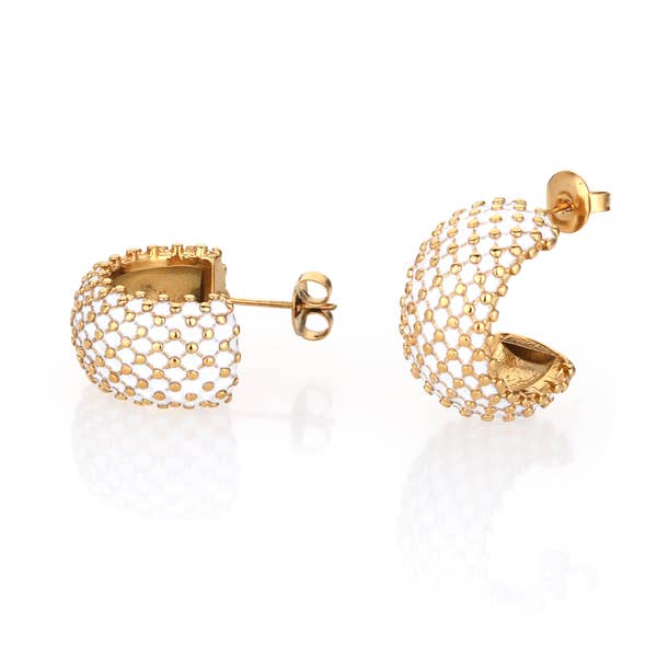 Quilted style enamelled hoop steel earrings for wholesale by Bijoux 7bis