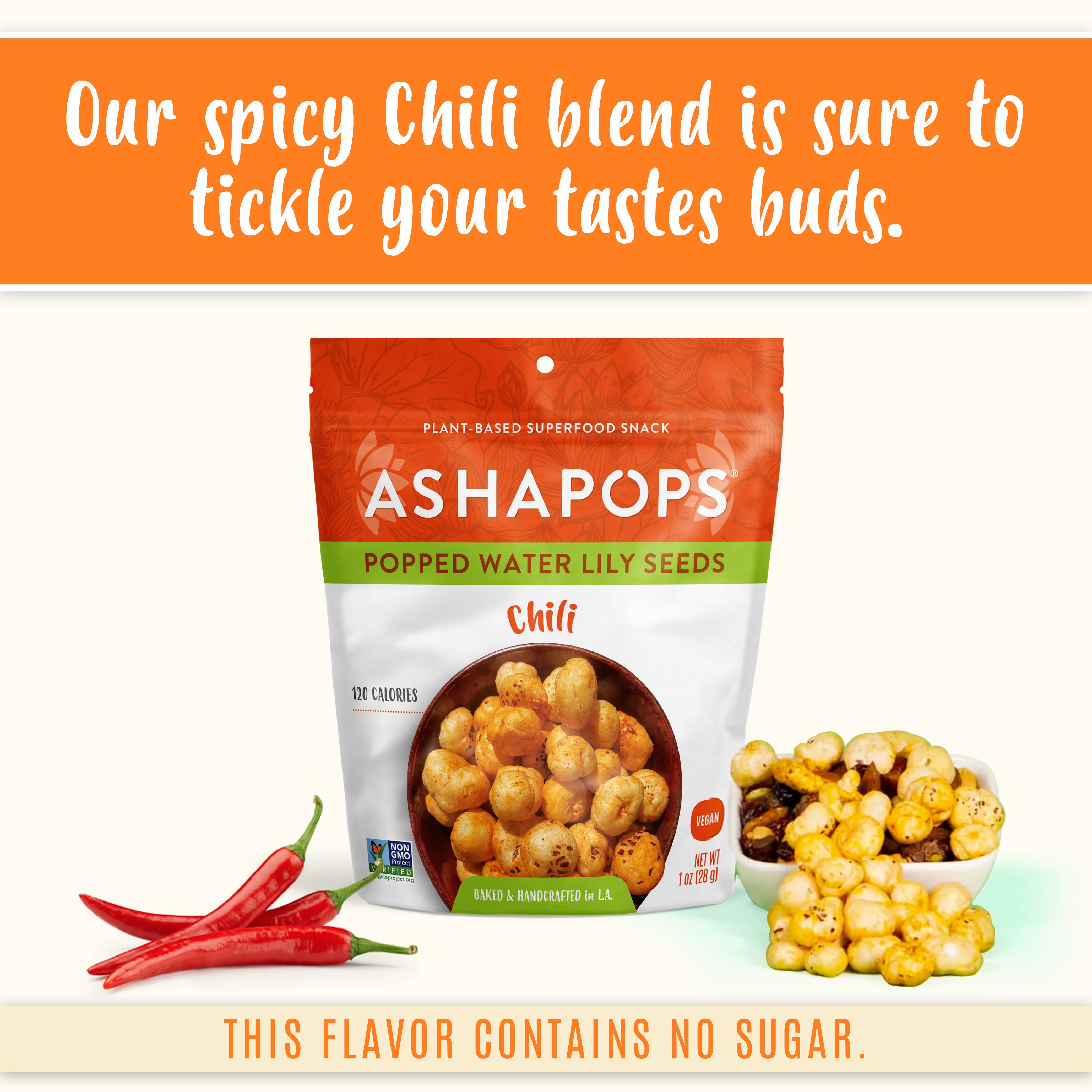 AshaPops - Wholesale Puffed Snack - 1oz Chili Lime - AshaPops Popped Water Lily Seeds3