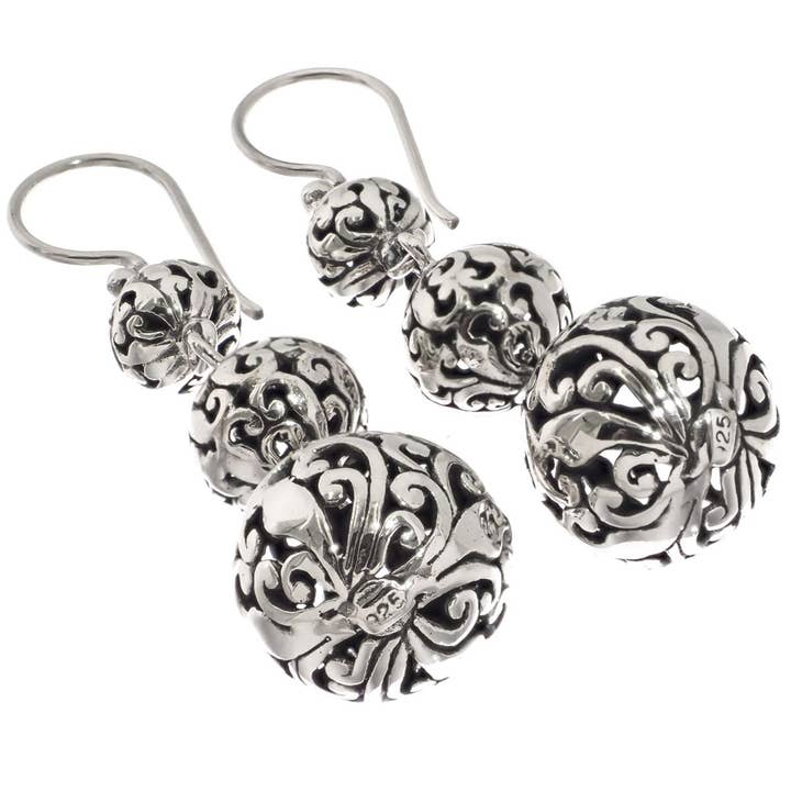Brincos pendentes de prata 925 com bolas penduradas e filigrana em espiral, 4,1 cm. por atacado de FifiRose