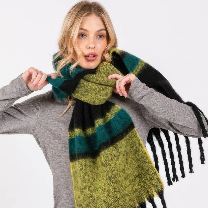 Brushed Multi Color Stripe Scarf for wholesale by CC Wholesale Clothing