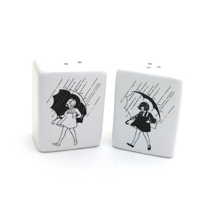 Morton's salt and pepper, vintage image on shakers for wholesale by Lenny Mud