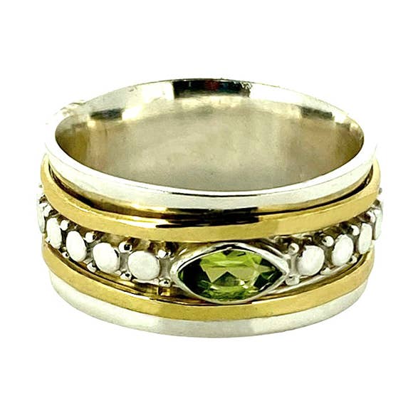 (787CPE) Peridot Marquis Silver Spinner Ring for wholesale by Vera Wolf