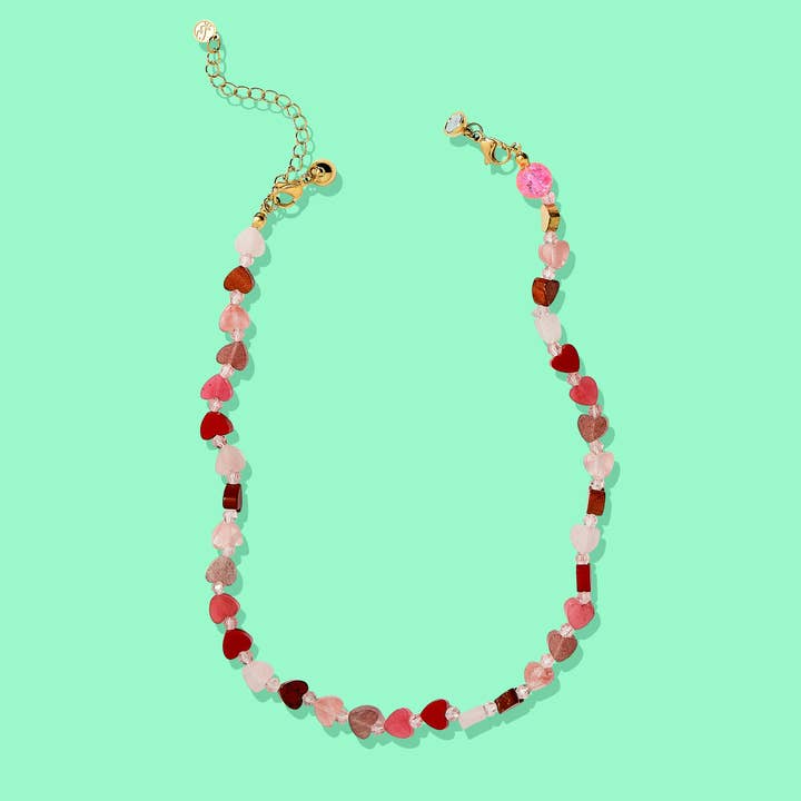 Beaded Necklace - Assorted Pink Hearts - Amore for wholesale by Taylor Elliott Designs