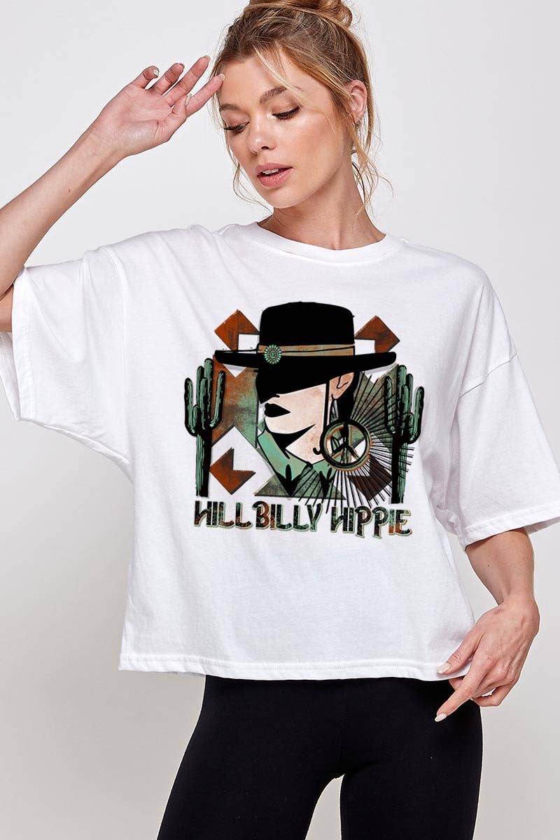 Pink Irene Wholesale - Wholesale Screen Printed T-Shirt - Women's - Wild Western Short Sleeve Graphic Crop Top0