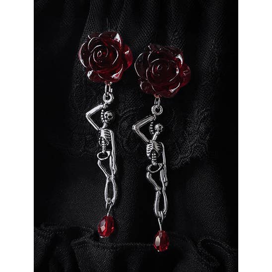 Dark Blood Rose Skull Earrings for wholesale by Tourtiwi