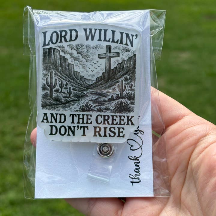 Heer Willin' Badge Reel – Western Faith Acryl ID Clip voor wholesale door Hello Darling Designs