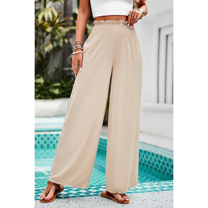 Supreme Fashion - Wholesale Pants - Women's - Pockets Elastic Waist Band Smocked Wide Leg Pant