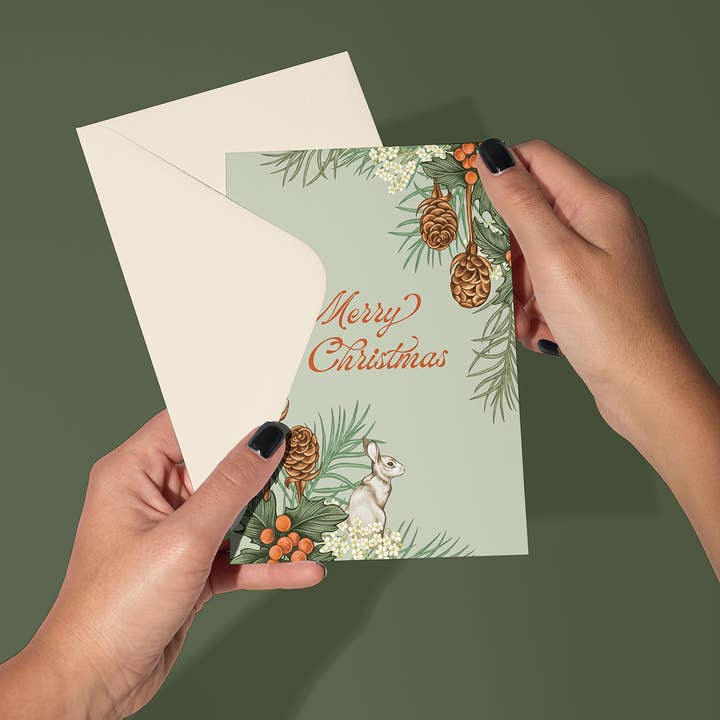 LINNA - Wholesale Christmas Card - Holiday | Holly & Hare Merry Christmas| Greeting Card1