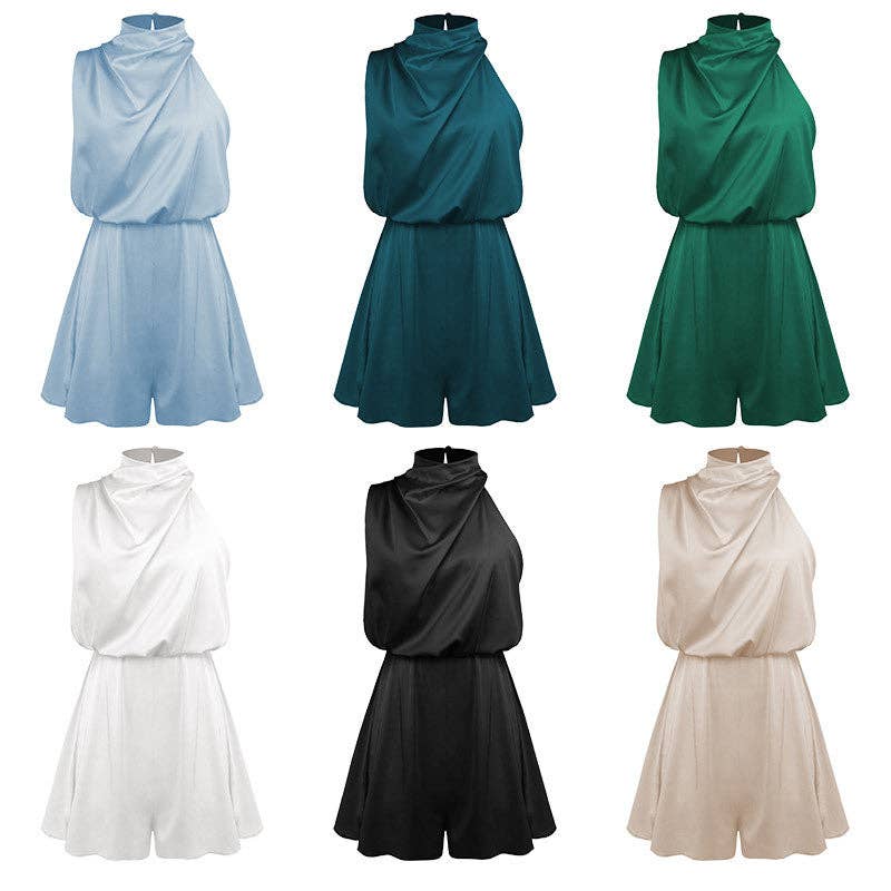 Sweetkama - Wholesale Romper - Women's - Ladies Sleeveless Halter Satin Jumpsuit GKCN28