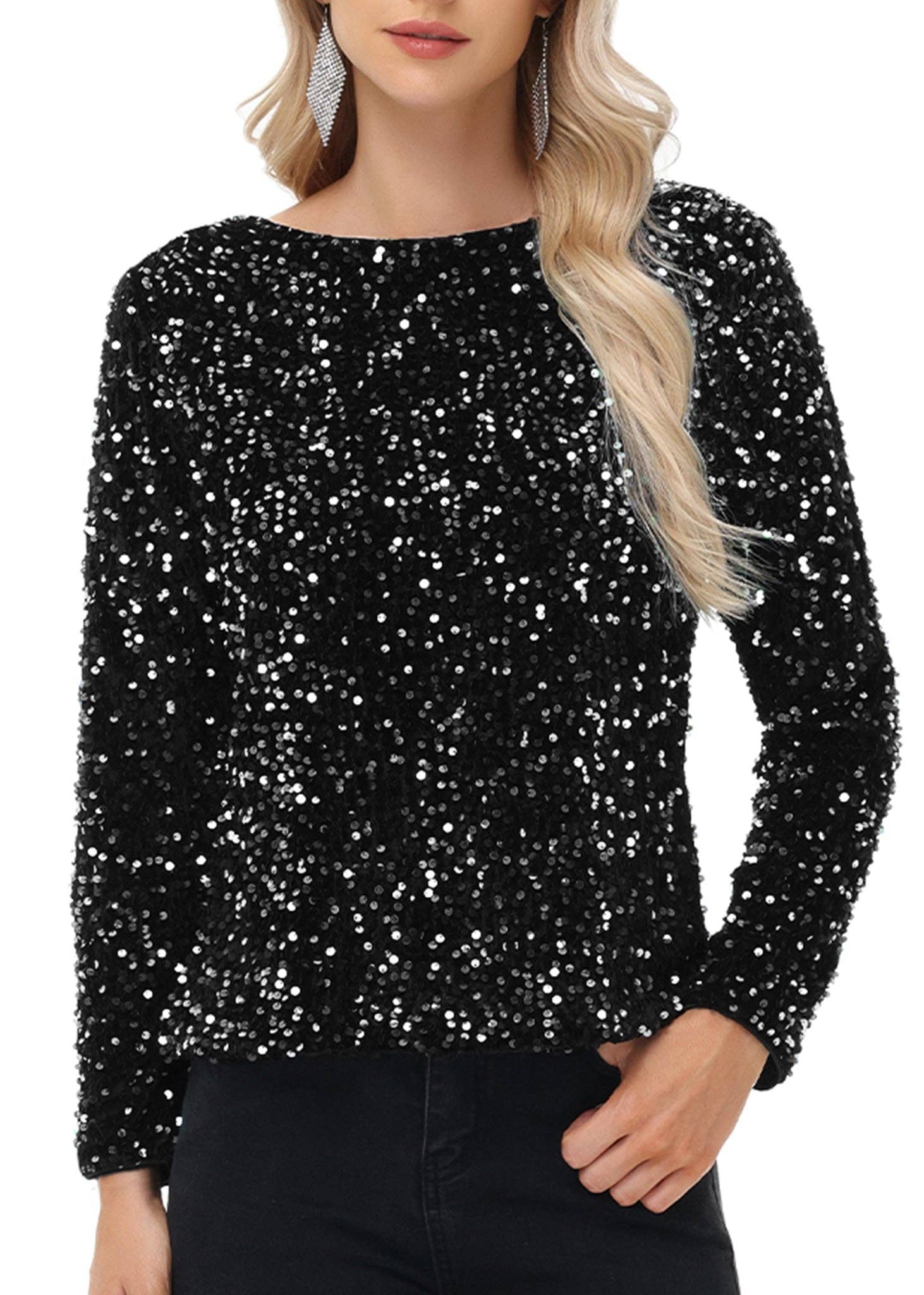 Anna Kaci Wholesale - Wholesale Blouse - Women's - Long Sleeve Sequin Tops Sparkly Glitter Evening Party6
