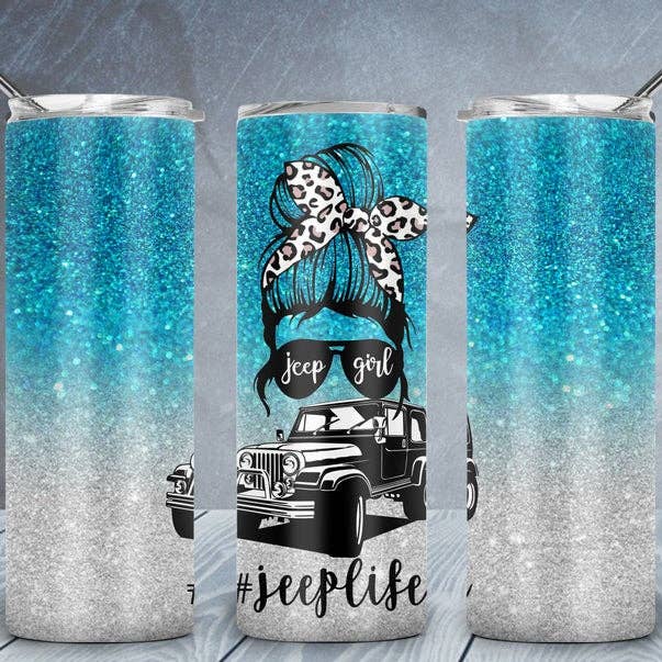 Jeep Girl Bleu Paillettes pour la vente par Noel & Co Tumblers