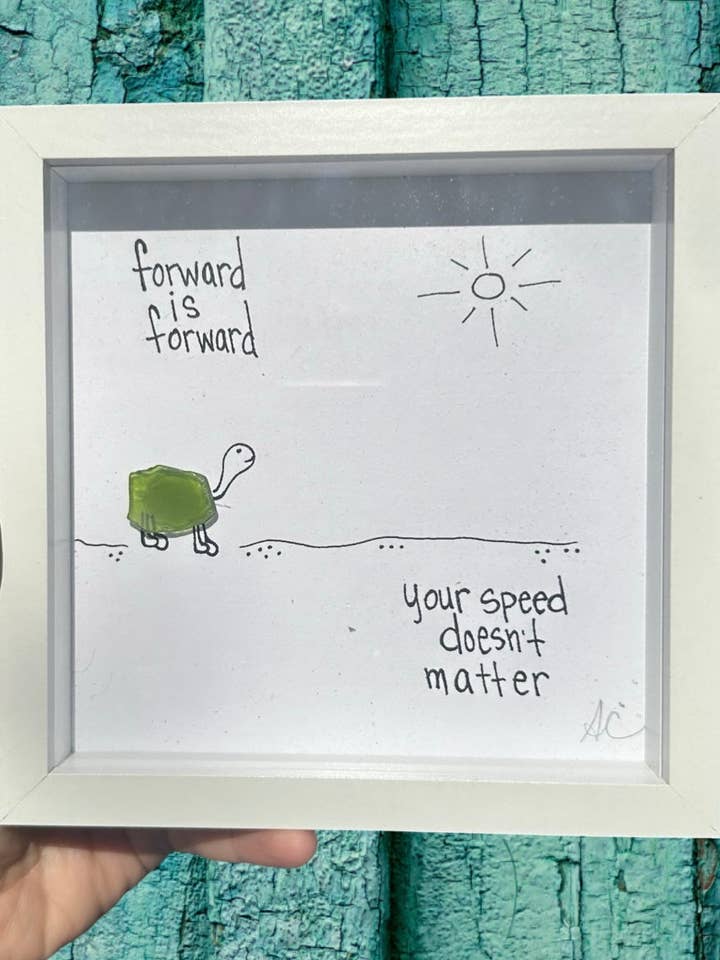 Forward Affirmation Turtle Seaglass Art for wholesale by Back Bay Designs