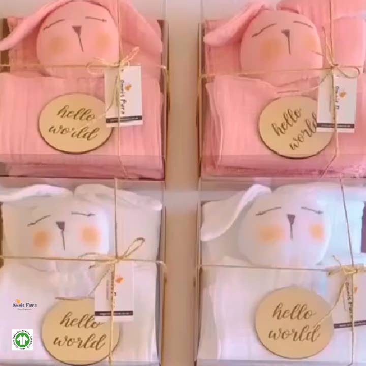 Manta de muselina orgánica de cuatro capas con bordes de crochet y conejo para venta al por mayor de Omnis Pura