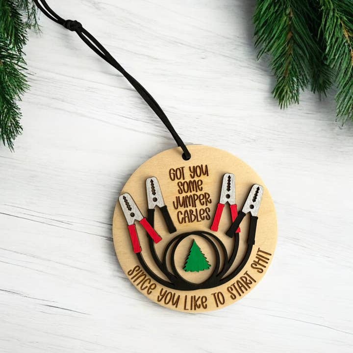The Delightful Dabbler LLC - Wholesale Ornament - Start Shit “Jumper Cables” Ornamental Wood Tag – Funny Holiday Office Gift4