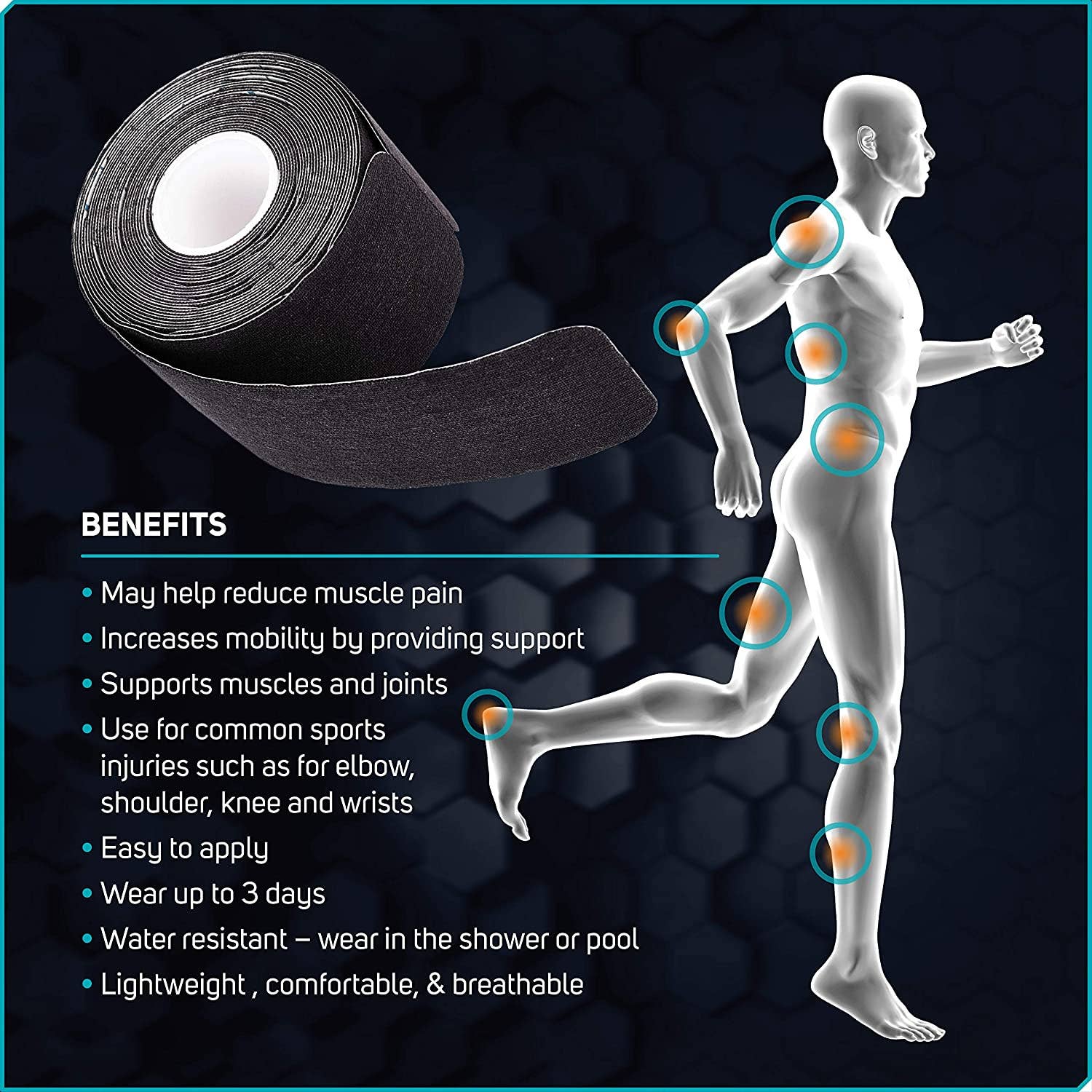 VIGOR - Wholesale Fitness Equipment - Exercise Care Health Pain Relief Kinesiology Tape(UnCut - 1 Pack) - MOQ 10 Pcs8