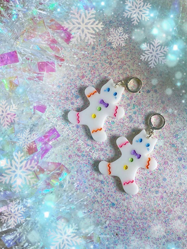 Sugar Cookie Christmas Kitty Earrings for wholesale by Cosmic lovely