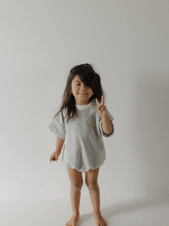 Forever French Baby - Wholesale Bodysuit (Non-Footed) - Baby - Terry T-Shirt Romper | Grey Stripe