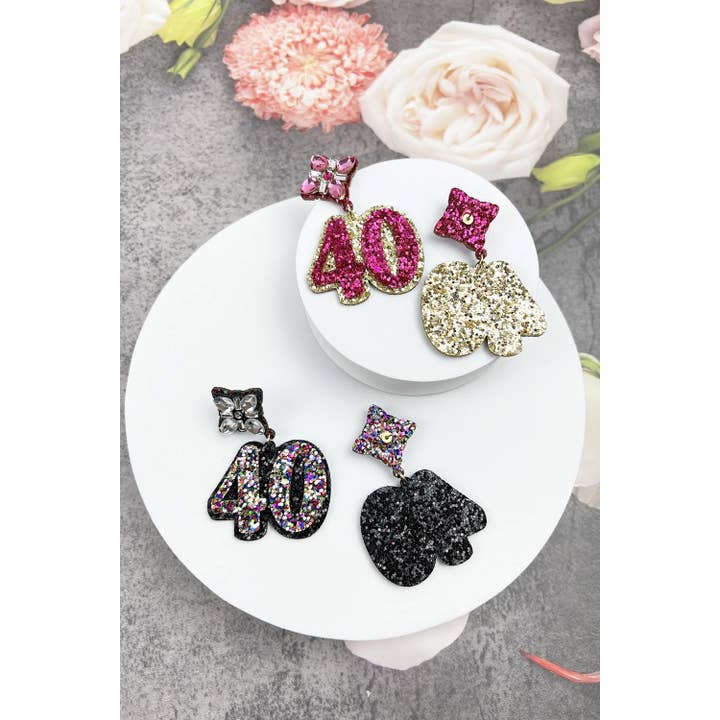JHP Collection - Wholesale Dangle Earrings - 40TH BIRTHDAY GLITTER DROP POST EARRING10