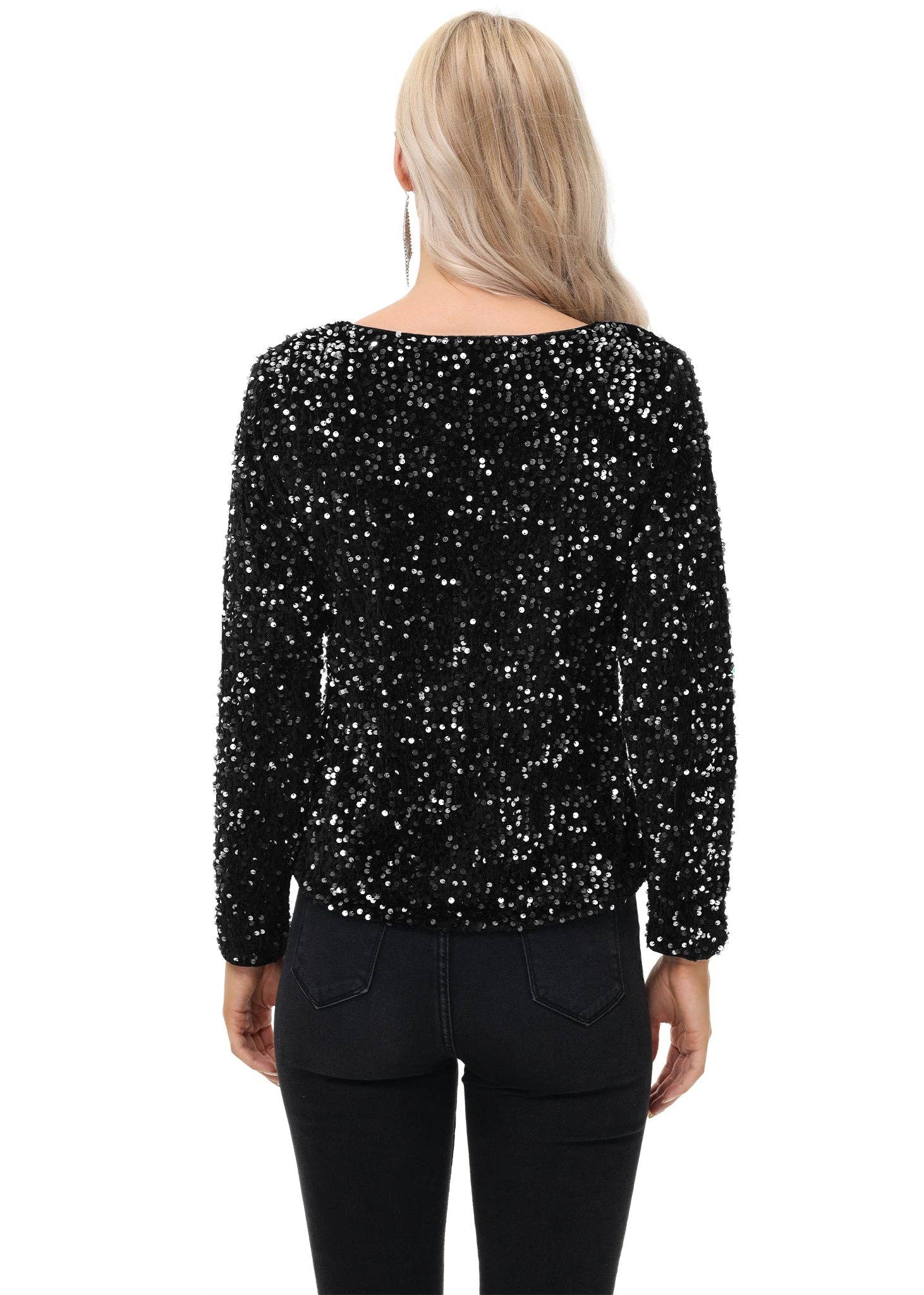 Anna Kaci Wholesale - Wholesale Blouse - Women's - Long Sleeve Sequin Tops Sparkly Glitter Evening Party10
