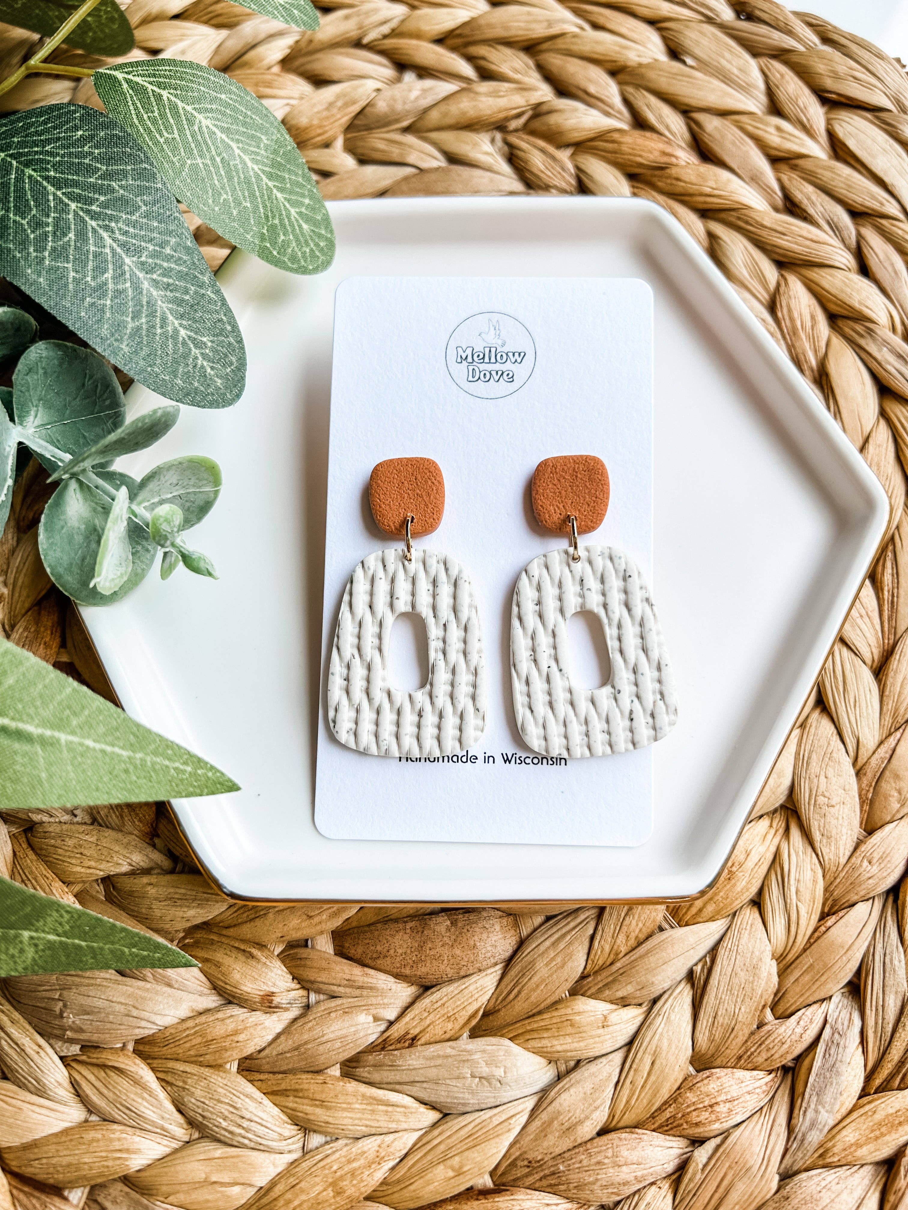 Mellow Dove Designs - Wholesale Dangle Earrings - Ivory Rattan Clay Earrings | Boho | Neutral
