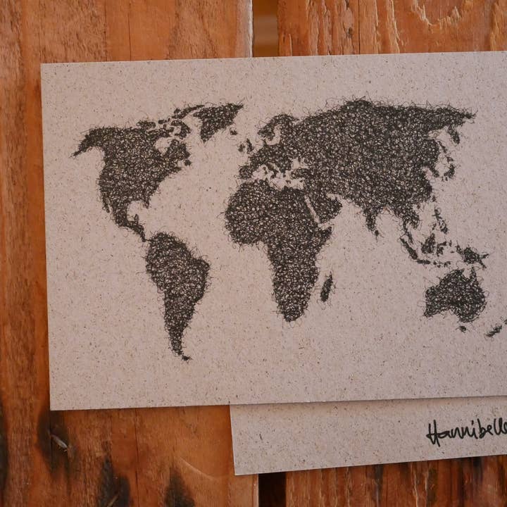 Postkarte Graspapier Weltkarte für den Großhandel von Hannibelle