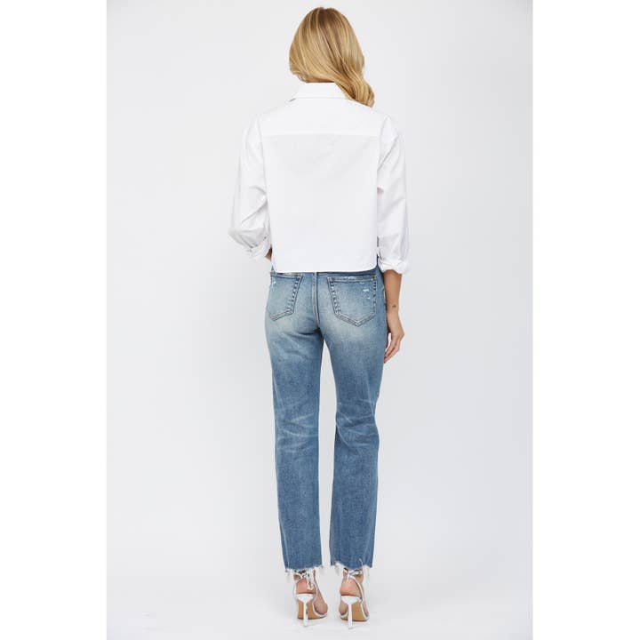 MEDIUM BLUE HIGH RISE STRAIGHT LEG for wholesale on Faire