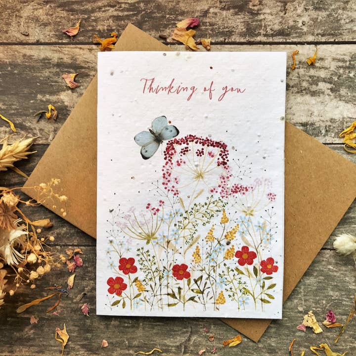 Plantable Seed Paper Thinking Of You Card for wholesale by Erika's Whimsical Art