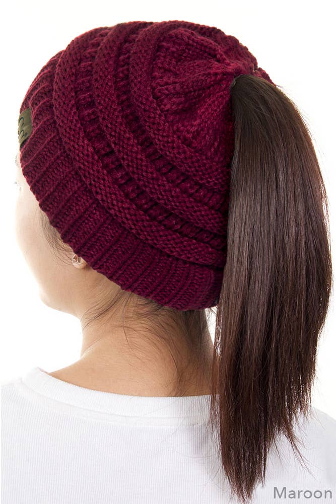 Hana - Wholesale Beanie - Women's - C.C Solid Color Ponytail Messy Bun Beanie17
