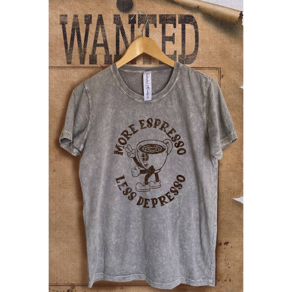 Illustrated Society - Wholesale Screen Printed T-Shirt - Women's - MORE ESPRESSO LESS DEPRESSO MINERAL WASH VINTAGE  GRAPHIC  T2