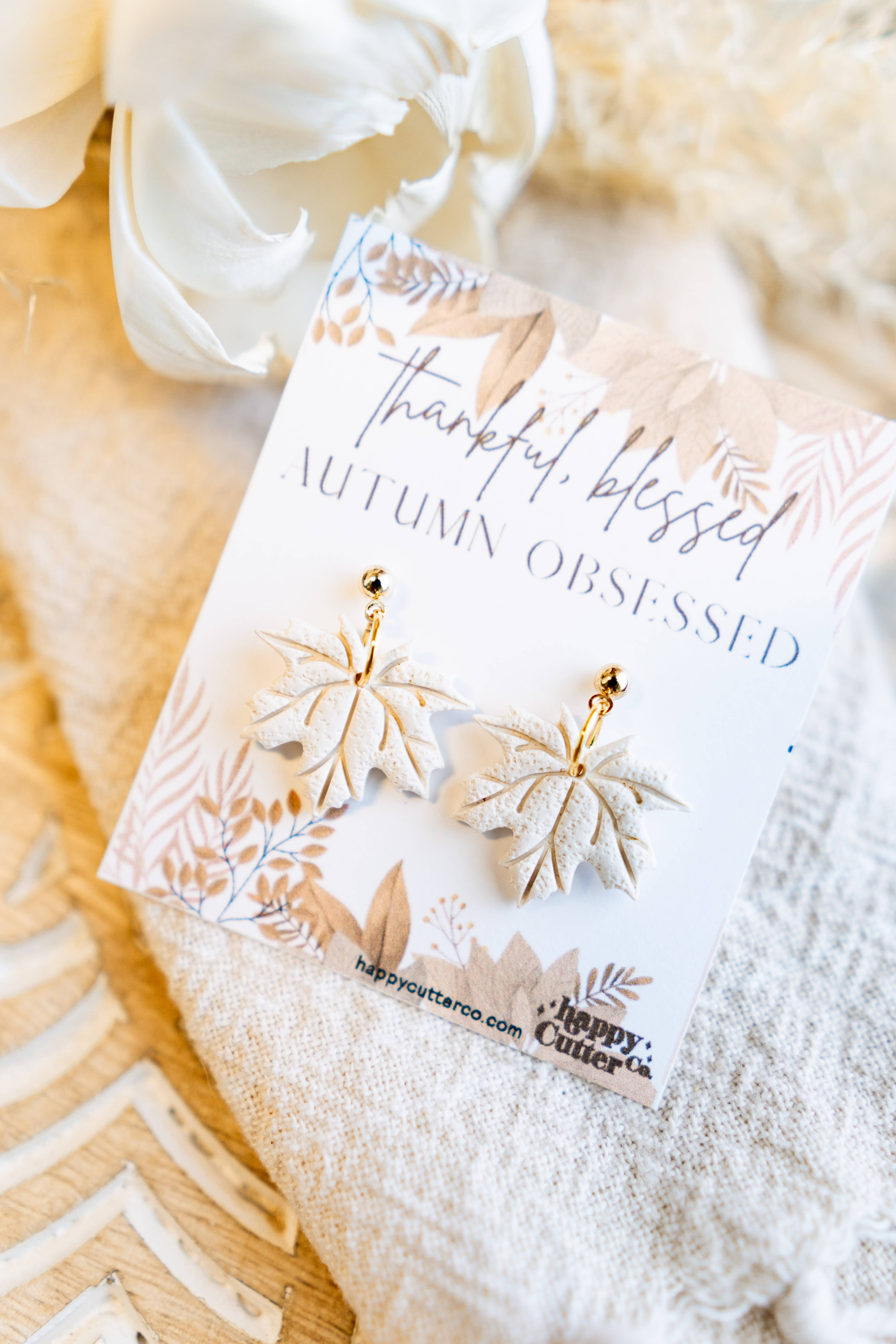 Happy Cutter Co - Wholesale Dangle Earrings - Elegant Cream Maple Leaf Earrings | Dainty Fall Earrings2
