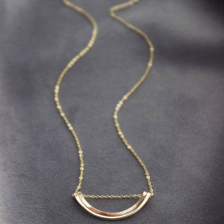 Simple Rainbow, Delicate, Minimalist Necklace, Crescent for wholesale by L.Greenwalt Jewelry
