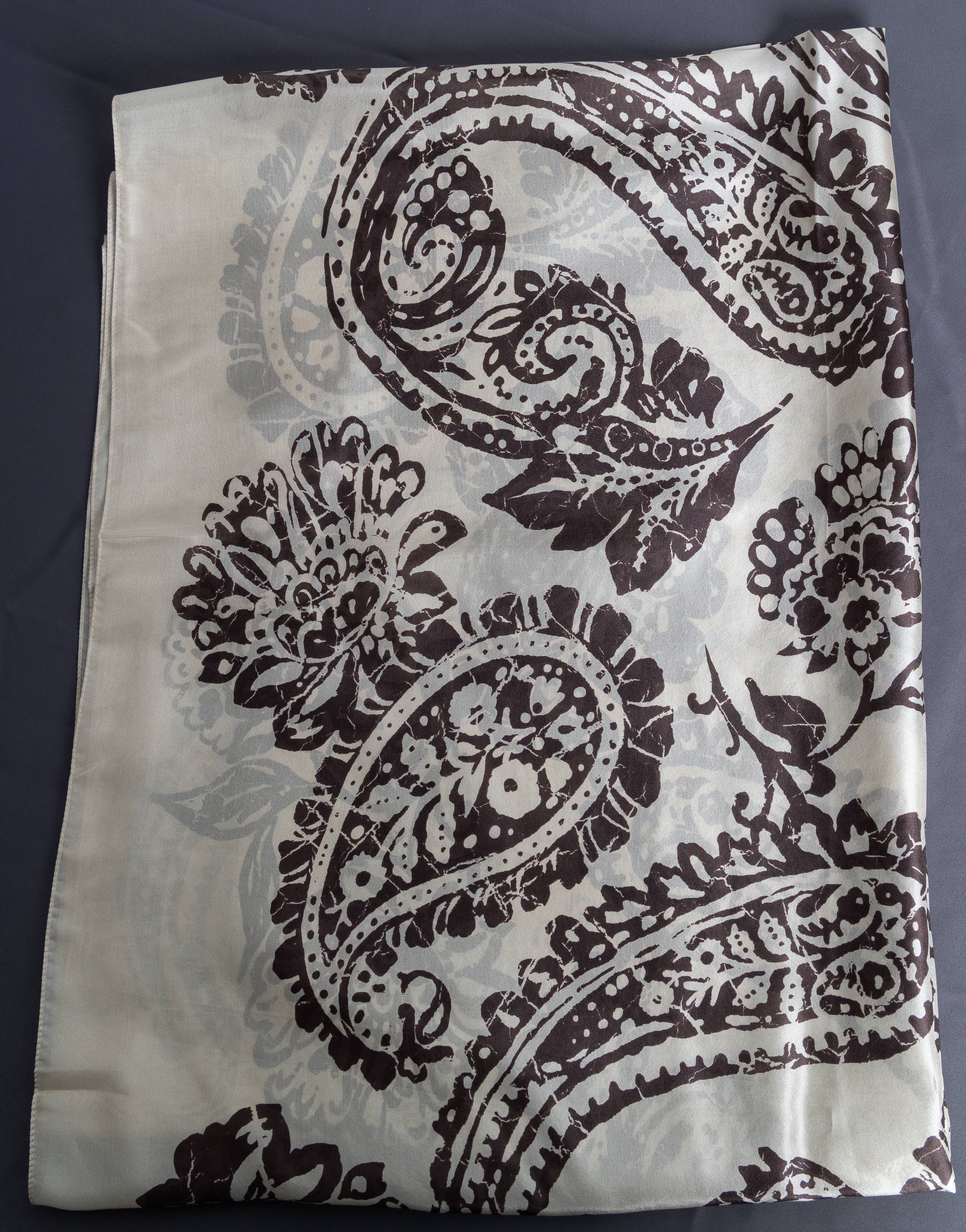 Pashmisy - Wholesale Scarf - Women's - Chocolate Paisley Habotai Silk Scarf3