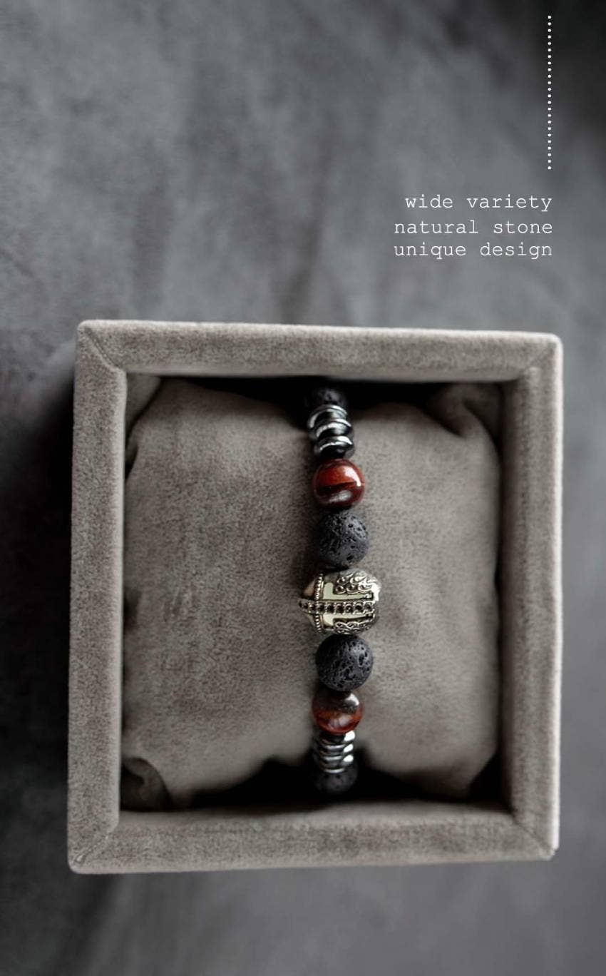 CRETE TRADING INC - Wholesale Beaded Bracelet - Black Lava Stone Crystal Bead Bracelet 10mm2